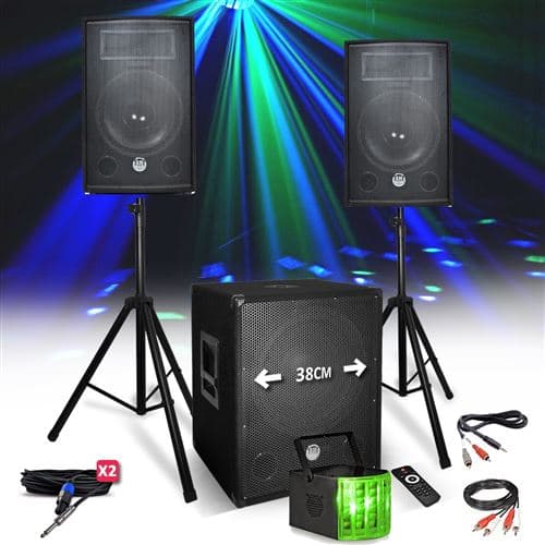 BM Sonic SONO 1512 2200W Enceintes + Subwoofer USB/BLUETOOTH + Pieds + Lumière DERBY