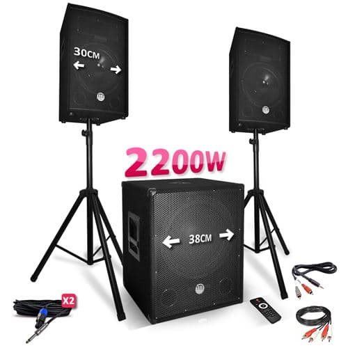 BM Sonic Pack sonorisation 2200W Enceintes + Caisson + Pieds USB/BLUETOOTH BMS1512