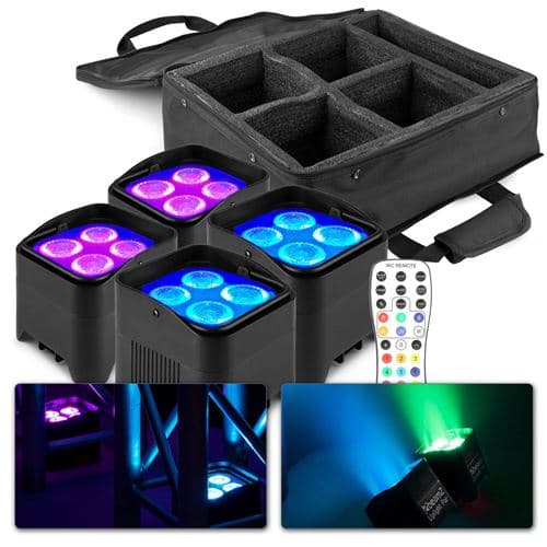 BEAMZ BBP94W Lot de 4 projecteurs Uplight 4x LED 12 W RGBAW avec Avec sac de transport, mode WDMX