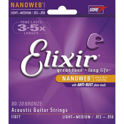 Elixir Nanoweb 11077 Jeu de cordes Guitare acoustique Medium Light 12-56