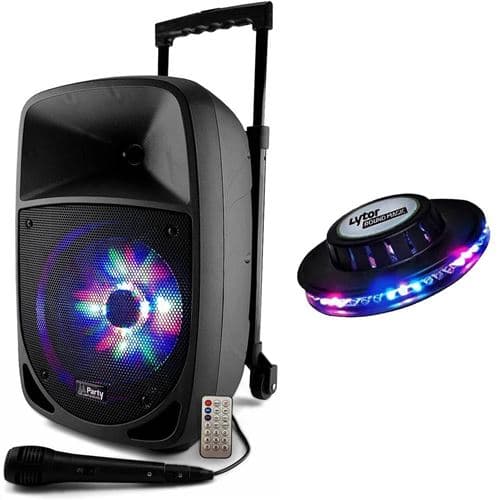 Party Light & Sound PARTY-8LED sur batterie 8" à LEDs RVB USB/BT/FM + Micro + Effet OVNI