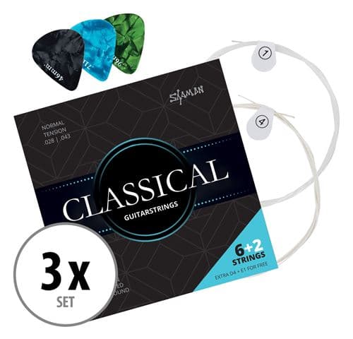 Shaman Classical cordes pour guitare classique, y compris 2 cordes de rechange, 3 plectres set x3