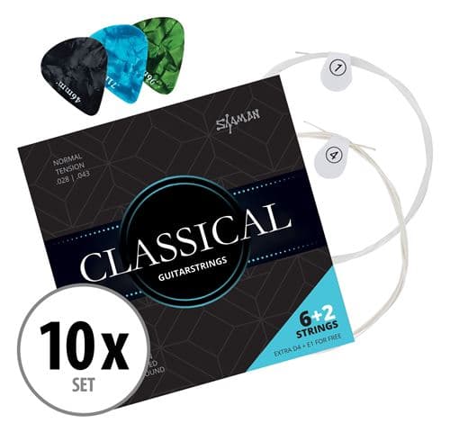 Shaman Classical cordes pour guitare classique, y compris 2 cordes de rechange, 3 plectres set x10