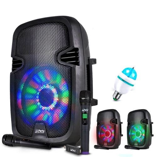 Party Light & Sound karaoké sur batterie PARTY7 à LEDs RVB 300W USB/BT/FM + 2 MICRO + Ampoule Mini DIAMS RVB
