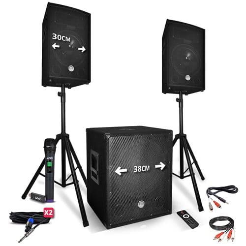 BM Sonic Pack sono 2200W Reconditionné / occasion Caisson 15" + Pieds + Micro UHF USB/BT + câbles