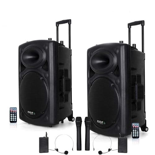 Ibiza Sound Système Actif Amplifié sur Batterie 1400W Port12 VHF Sonorisation Musiciens DJ USB Bluetooth Mobile