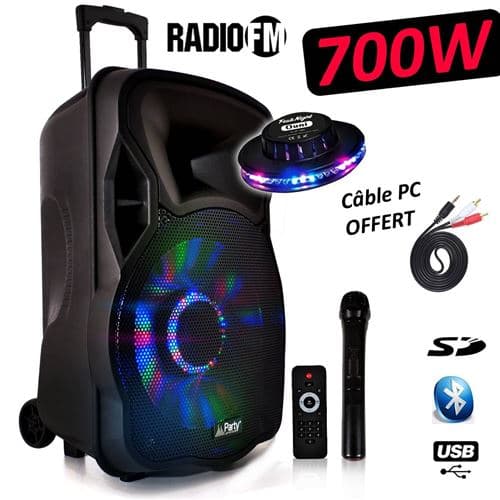 Party Light & Sound PARTY12-LED 700W 12" à LEDs RVB Mobile Batterie DJ PA USB/BT/SD/FM Cable PC + Effet OVNI
