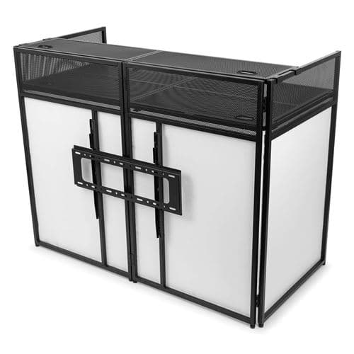 Vonyx DB6 Pro Cabine DJ avec Support TV Jusqu'à 25 Kg, Écran 65'', Lycra Blanc ou Noir Inclus, Sac de Transport