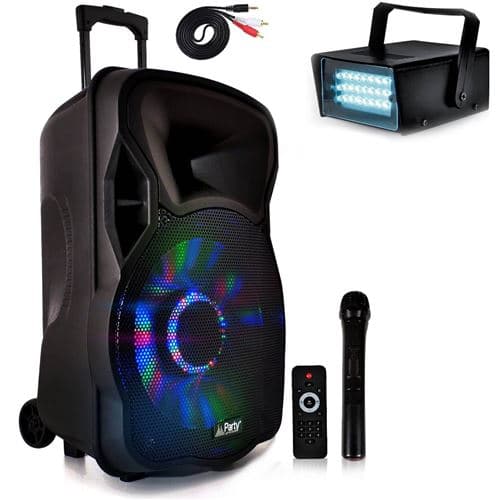 Party Light & Sound PARTY12-LED 700W 12" à LEDs RVB Mobile Batterie DJ PA USB/BT/SD/FM Cable PC + Effet STROBE20 Festinight