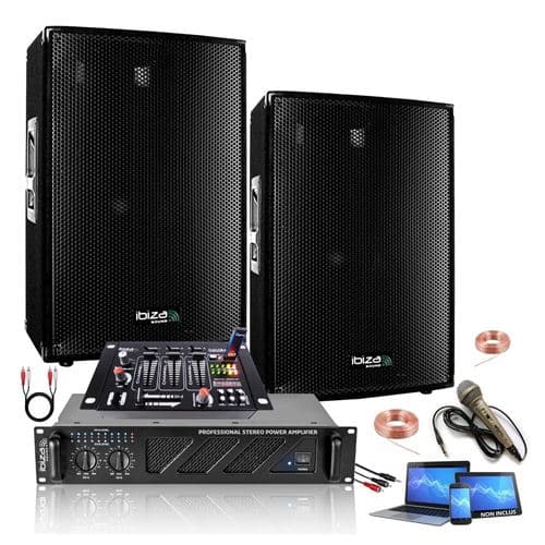 Ibiza SOUND LIGHT Pack Sono 2160W Total Sound 2 AC-1000W Câblage
