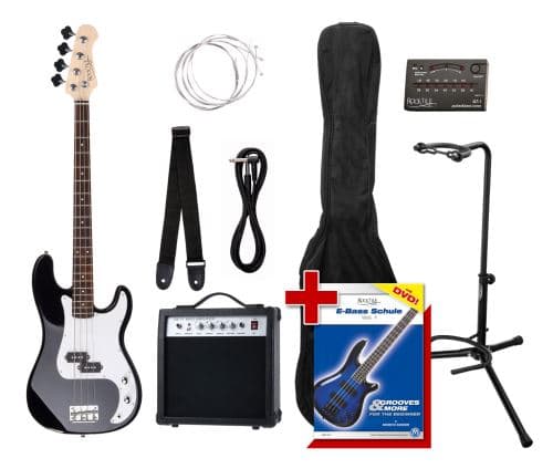 Rocktile Groover Paquet PB Basse Électrique Set II Noir + Rockt. Accordeur + CC Stands