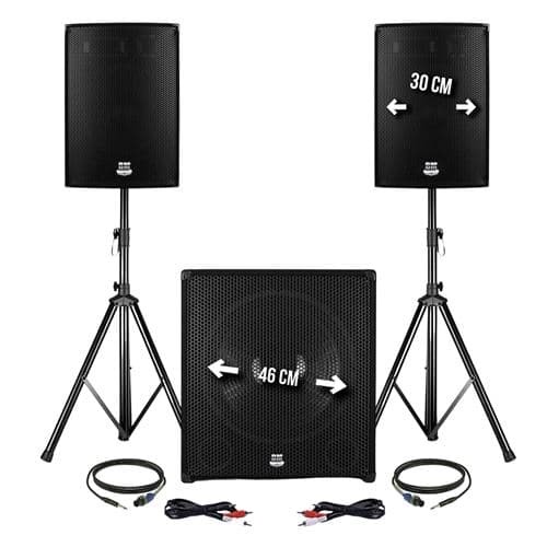 BM Sonic Pack sonorisation DJ 2400W Subwoofer 46cm + 2 Enceintes 30cm + Pieds BMS1812