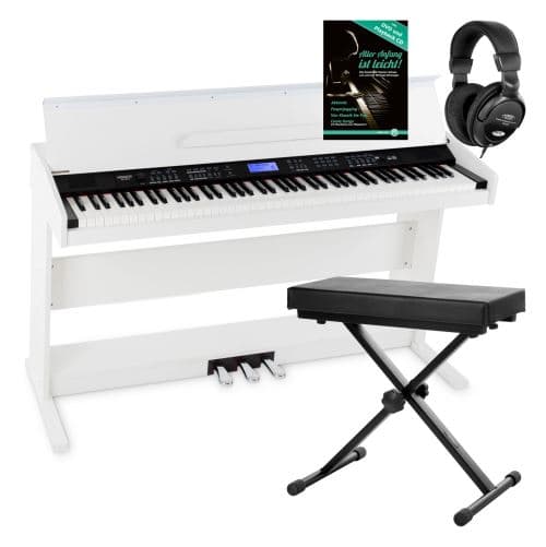 Funkey DP-88 II piano numérique blanc set avec banquette de synthé, casque, méthode d apprentissage