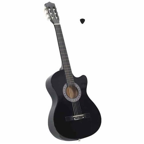 VIDAXL Découpée Western 6 Cordes Instrument d Apprentissage Instrument de Musique Musicien Amateur Noir 70132