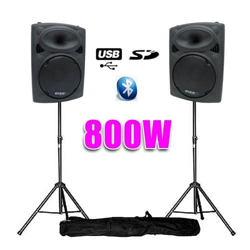 Ibiza Sound amplifiées 10" 25cm 800W USB/BT + pieds