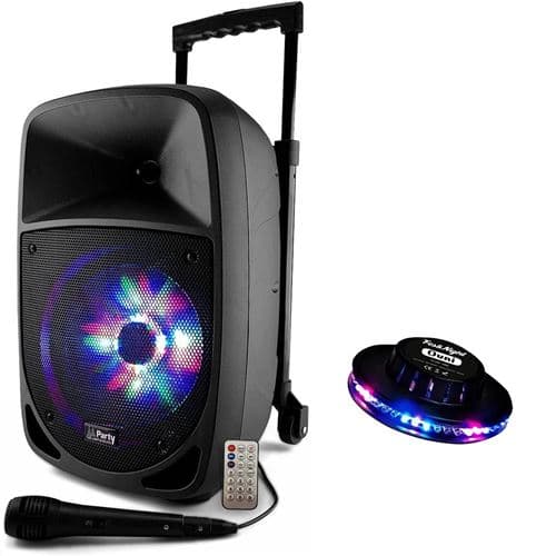 Party Light & Sound Karaoké PARTY-8LED sur batterie 8" à LEDs RVB USB/BT/FM + Micro + Effet OVNI