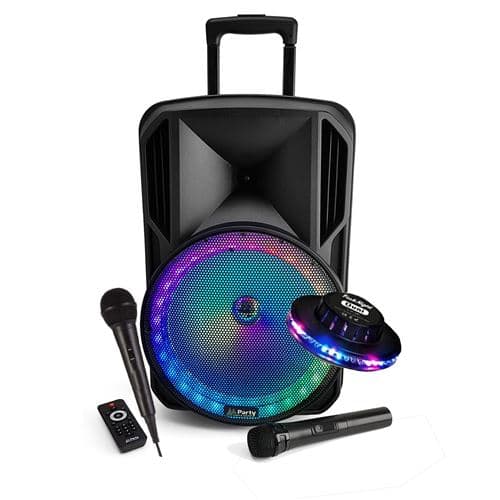 Party Light & Sound sono dj karaoke 700w portable batterie 2 micros disco mobile 12 led rgb usb/micro sd/bluetooth / radio fm + ovni