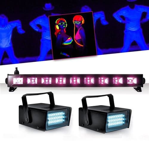 Ibiza Light Réglette Barre Néon Lumière noire 9x3WFLUO BLACK LIGHT Halloween + 2 Mini Ledstrobe