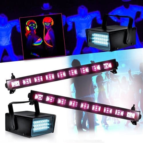 Ibiza Light Spécial Déco Halloween Réglettes Néon Lumière Noir PACK 3 Jeux Lumières 9x3W FLUO +2 Mini Ledstrobe