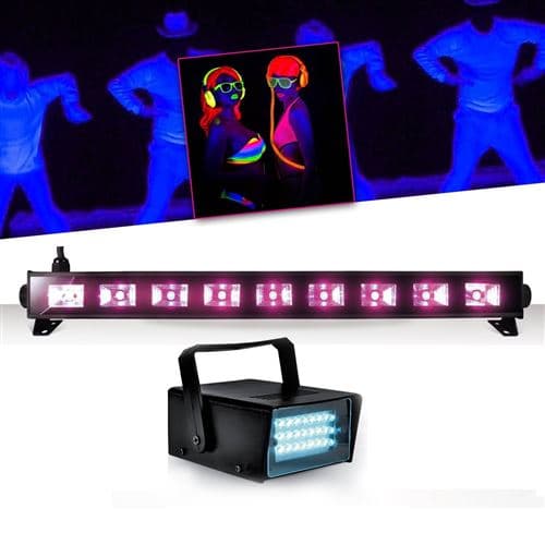 Ibiza Light Réglette Barre Néon Lumière noire 9x3WFLUO BLACK LIGHT Halloween + Mini Ledstrobe