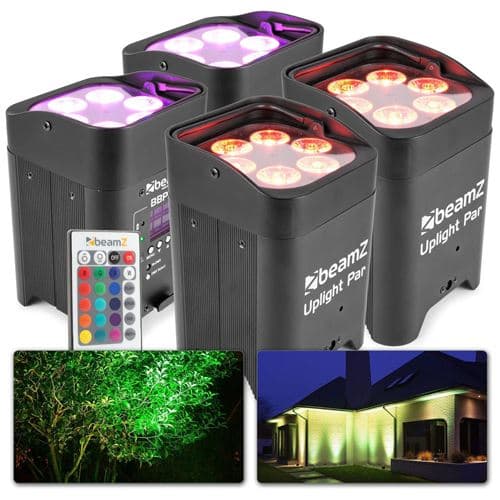 BEAMZ BBP96 Lot de 4 projecteurs Uplight 6 x LED 12 W RGBAW avec mode WDMX, fonction maître/esclave