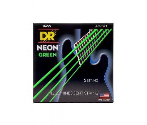 Dr NGB5-40 Hi-Def Neon Green, jeu guitare basse, 5 cordes Light 40-120