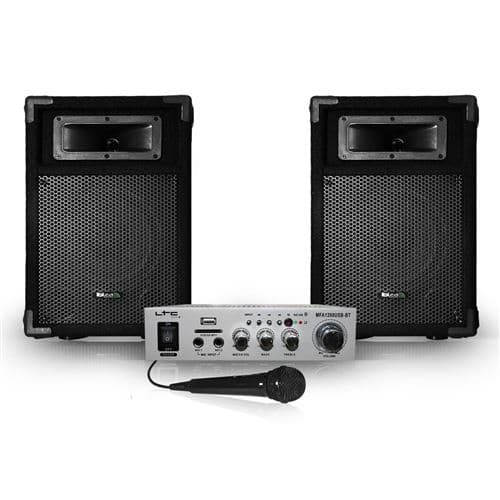 Ibiza Sound passives PA 8"/20cm 2x180W 2 voies+Amplificateur Karaoké Hifi gris 100W USB/BT+MIC