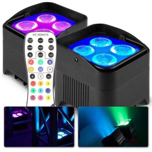 BEAMZ BBP94W Lot de 2 projecteurs Uplight 4x LED 12 W RGBAW avec mode WDMX, fonction maître/esclave