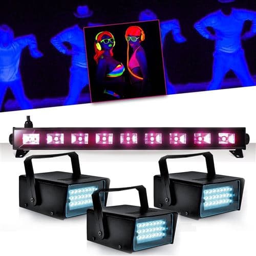 Ibiza Light Réglette Barre Néon Lumière noire 9x3WFLUO BLACK LIGHT Halloween + 3 Mini Ledstrobe