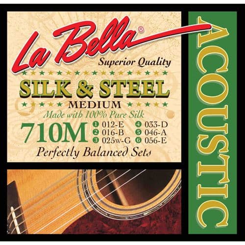 La Bella Labella 710M Jeu de cordes guitare acoustique Silk&Steel Médium 12-56