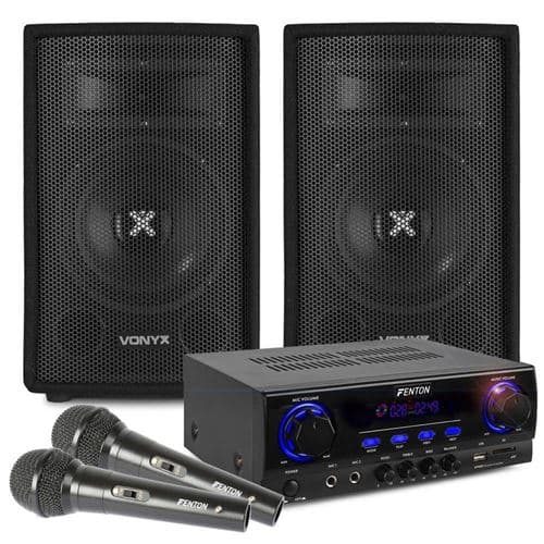 Vonyx Kit Complet Enceintes Avec 2 Microphones Et Câbles