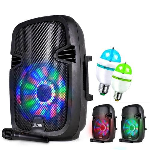 Party Light & Sound mobile PARTY7 à LEDs RVB USB/BT/FM + Micro + 2 Ampoules Mini DIAMS RVB