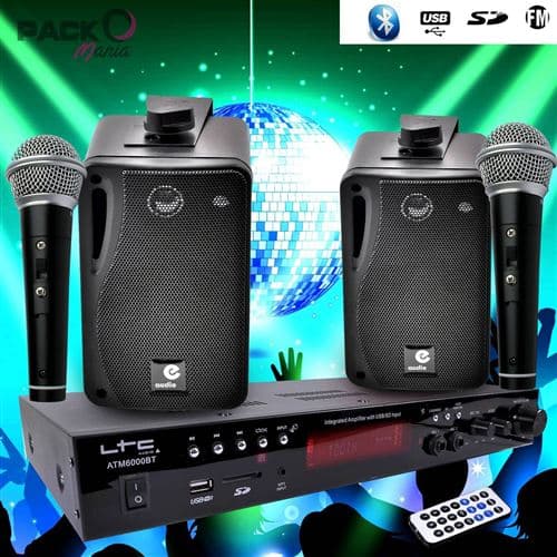 LTC Audio Karaoké avec 2 Micros + 1 AMPLI + 2 Enceintes Hifi USB SD