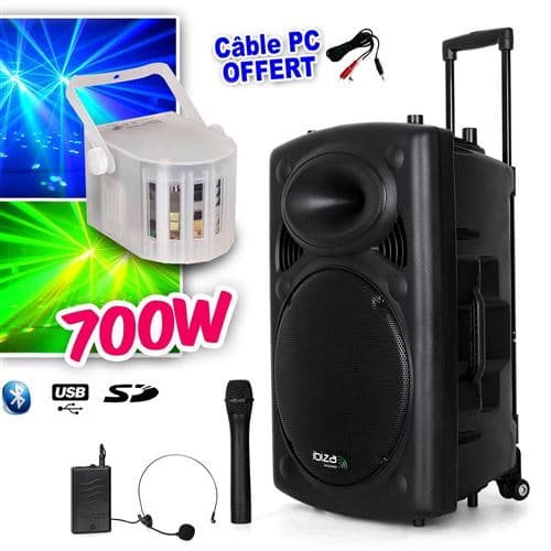 Ibiza Sound PORT12VHF-BT + Derby Kolor LytOr + Câble PC inclus