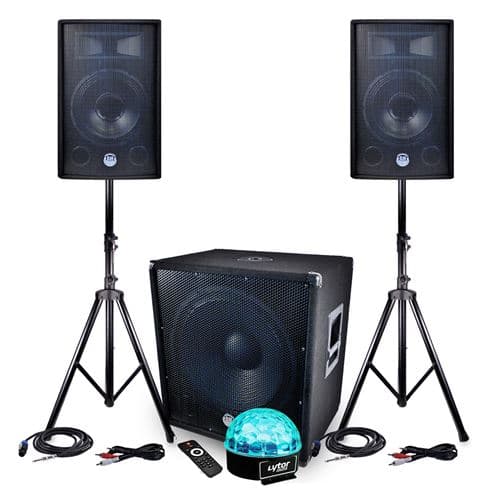 BM Sonic SONO 1512 2200W Enceintes + Subwoofer USB/BLUETOOTH + Pieds + Lumière Sixmagic