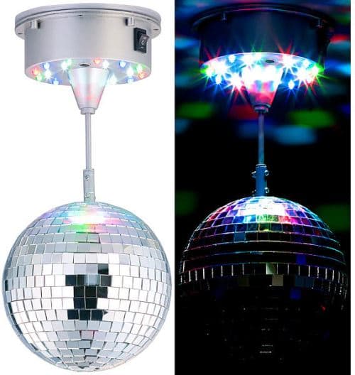 Lunartec : Boule disco rotative Ø 15 cm avec socle, 18 LED colorées et 2 effets lumineux