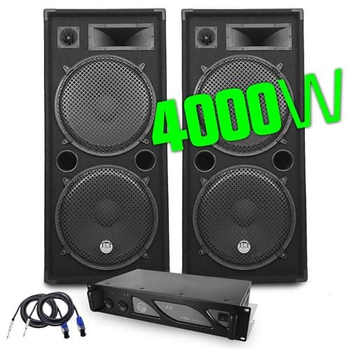 BM Sonic sonorisation PA Enceintes 2x15"/38cm 4000W bassreflex + Ampli 3000W MyDj +