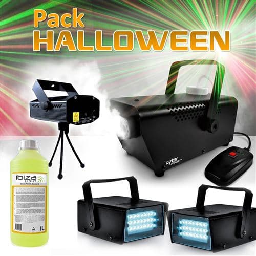 Ibiza Light Halloween Party Jeux de lumières LED 2 Strobes + Machine à fumée et liquide