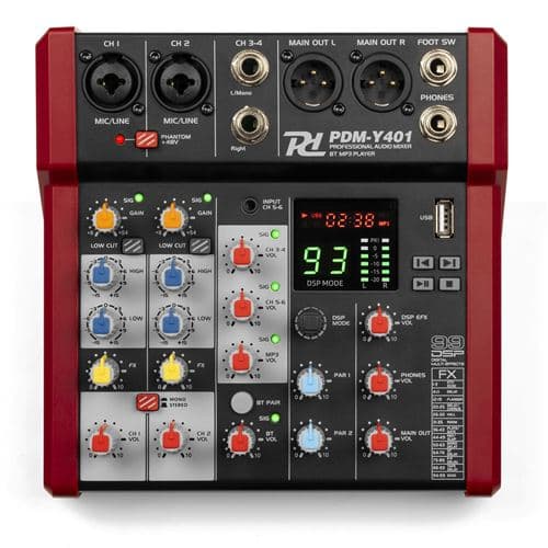 Power Dynamics PDM-Y401 Console de Mixage 4 Canaux avec Micro, Alimentation Fantôme 45V