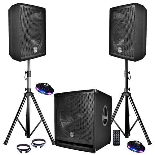 BM Sonic Sono Complet BMS1812 USB/Bluetooth 2400W Sub 18" + 2 Enceintes 12" + Pieds + Câbles + Tél + 2 Ovni