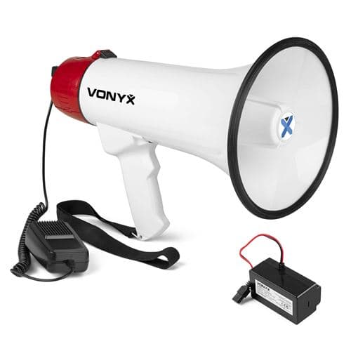 Vonyx MEG045 Pack Mégaphone avec Batterie Rechargeable MRB06, Portée Jusqu’à 1km
