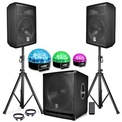BM Sonic Sono Complet BMS1812 USB/Bluetooth 2400W Sub 18" + 2 Enceintes 12" + Pieds + Câbles + Tél + 3 Sixmagic