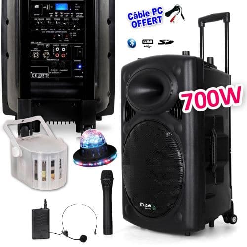 Ibiza Sound port12vhf-bt + derby kolor lytor + effet roundiams + câble pc