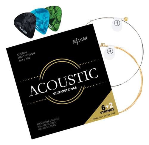 Shaman Acoustic cordes pour guitare acoustique, y compris 2 cordes de rechange et 3 plectres