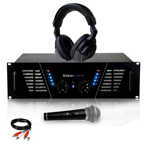 Ibiza Sound sono Dj 2 x 600W Max AMP-800 + Casque Audio + MICRO et Câble RCA de liaison