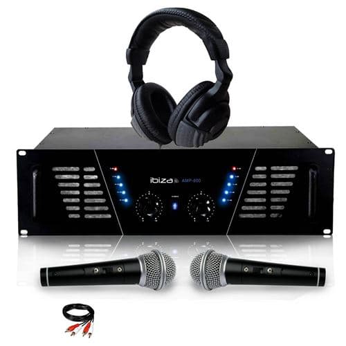 Ibiza Sound sono Dj 2 x 600W Max AMP-800 + Casque Audio + 2 MICROS et Câble RCA de liaison