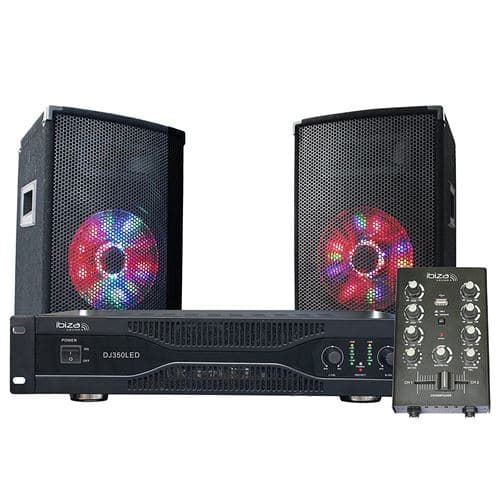 Ibiza Sound Sono 2 Enceintes 10" 2X250W + Table mixage USB/BT + Ampli + Micro
