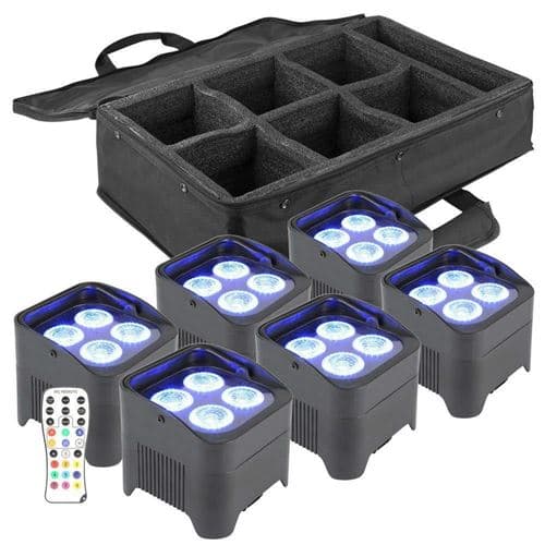 BEAMZ BBP94 Lot de 6 projecteurs Uplight 4x LED 10 W RGBAW-UV avec valise modes DMX, environ 16 heures d autonomie