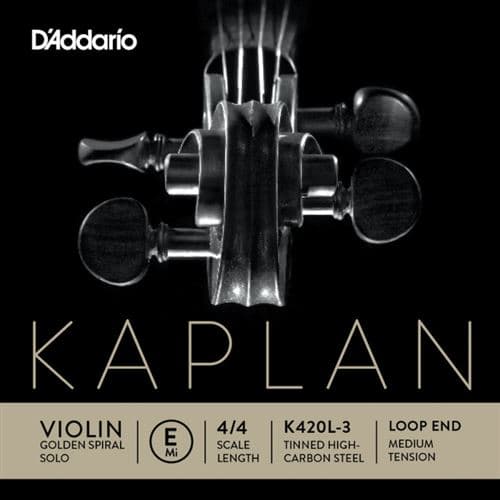 Daddario D Addario K420L-3 seule (Mi) violon Golden Spiral Solo, extrémité à boucle, manche 4/4, Medium