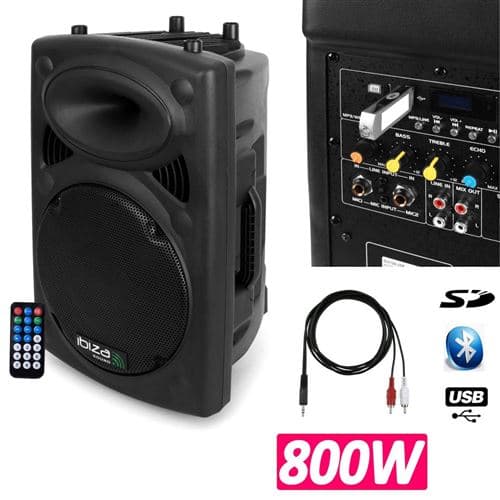 Ibiza Sound sono mobile amplifiée 1000w lecteur mp3 slk-15a-usb bt + câble pc